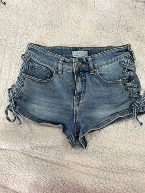 Austin Landing Blue Lace-Up Denim Jean Shorts
